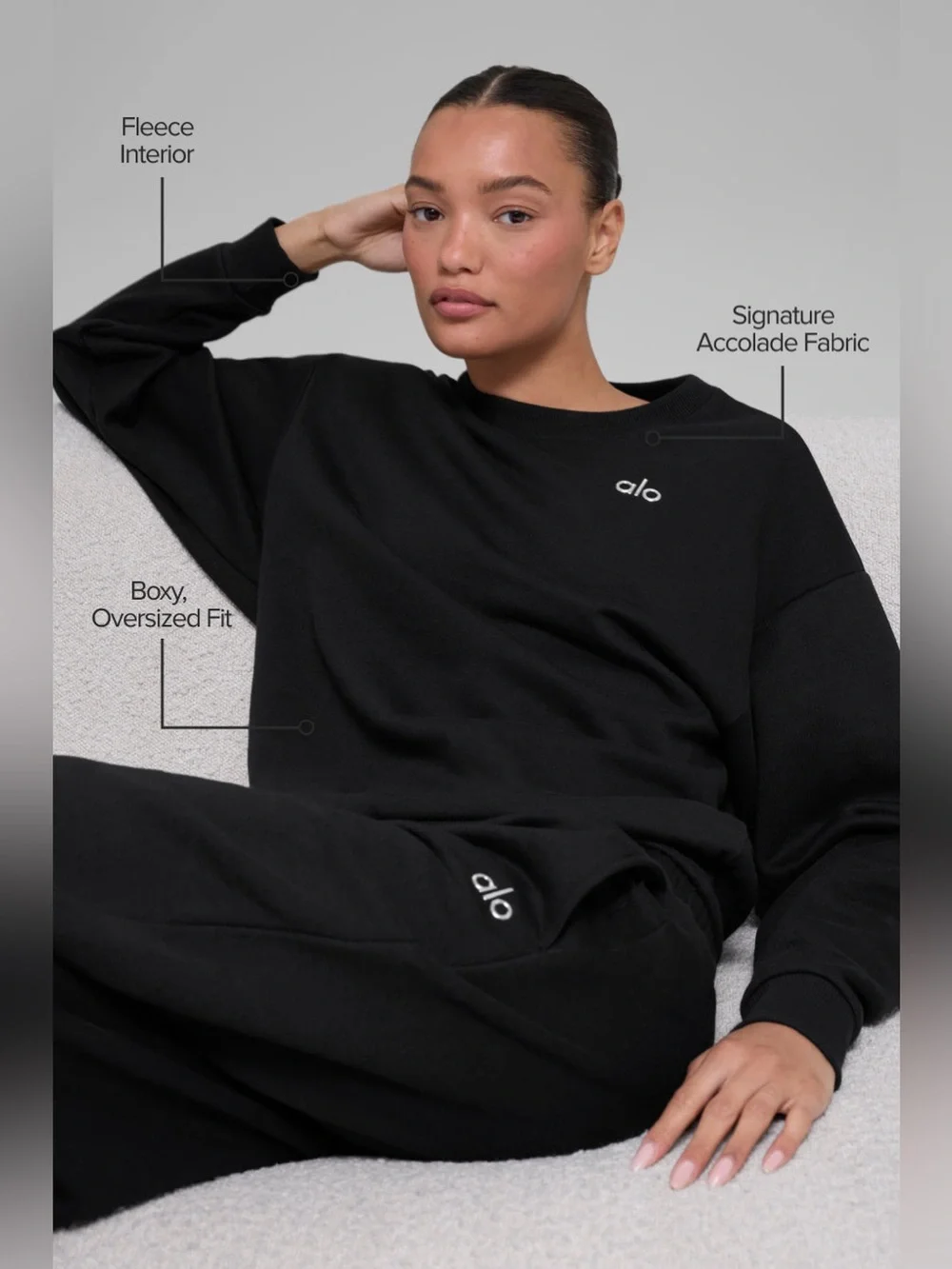 ALO Yoga Accolade Crew Neck Pullover in black size M chic lounge athleisure